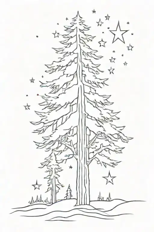 White Cedar Tree With Stars Surrounding