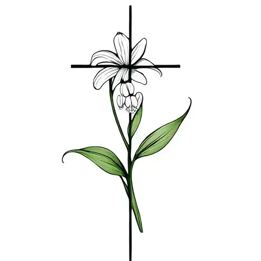 Fine Line Cross With A Lilly Of The Valley Flower