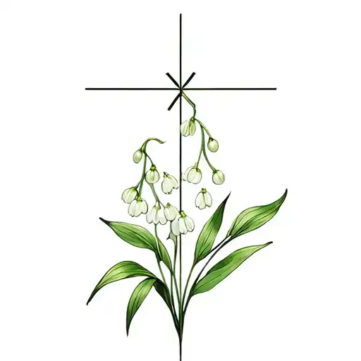 Fine Line Cross With A Fineline Lilly Of The Valley At The Bottom Of The Cross