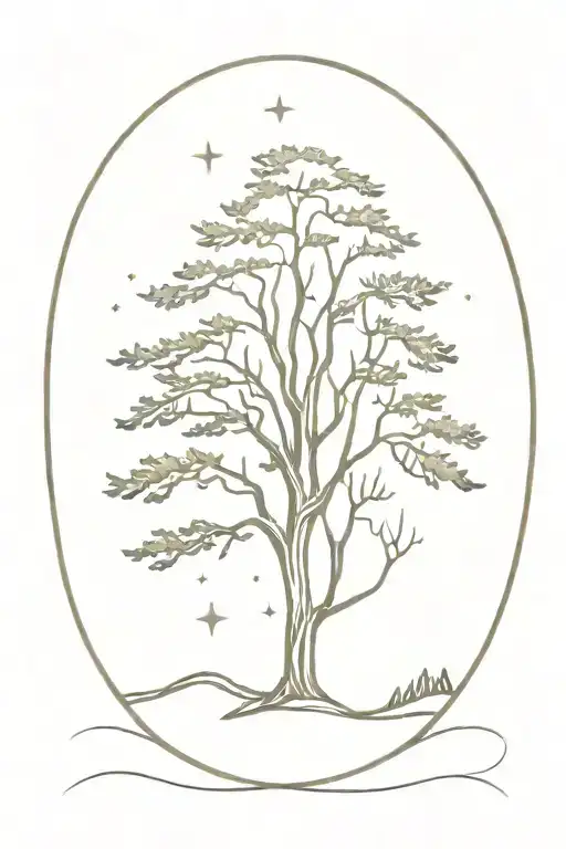 White Cedar Tree With Stars Inside Circle