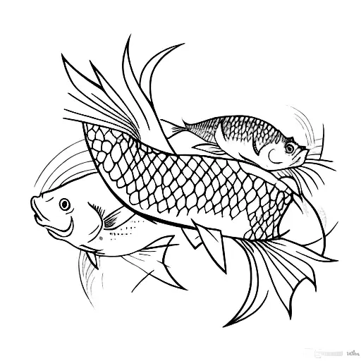 Black And White Minimalist Carps Or Fishes