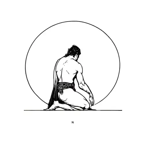 A Minimalist Design Of A Humble Warrior Kneeling Before God