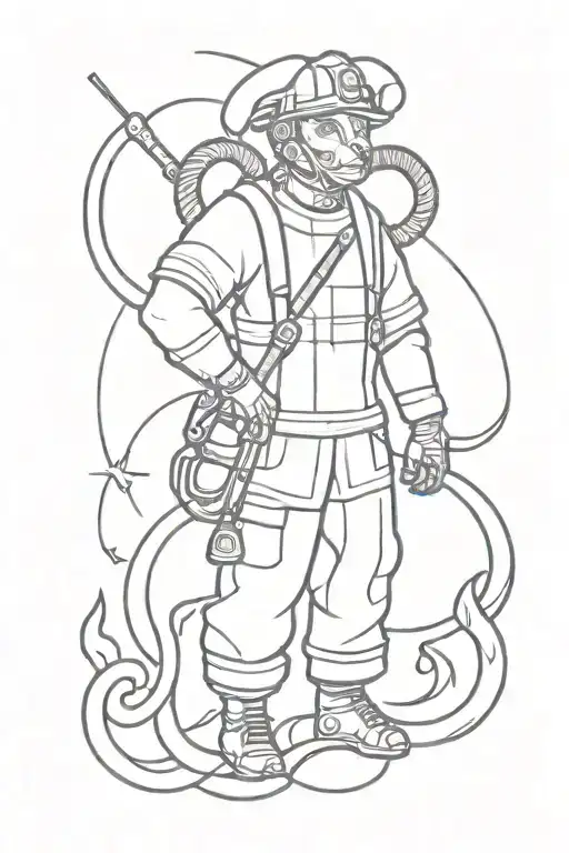 Firefighter With Ram With Capricorn Zodiac Sign Incorporated With Violet With Fire Backgroud