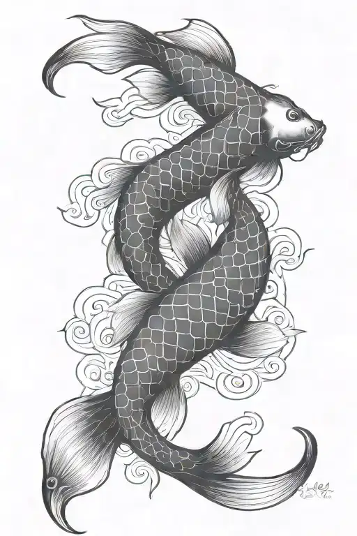 2 Koi Fish In The Shape Of A Cancer Zodiac Sign For A Back