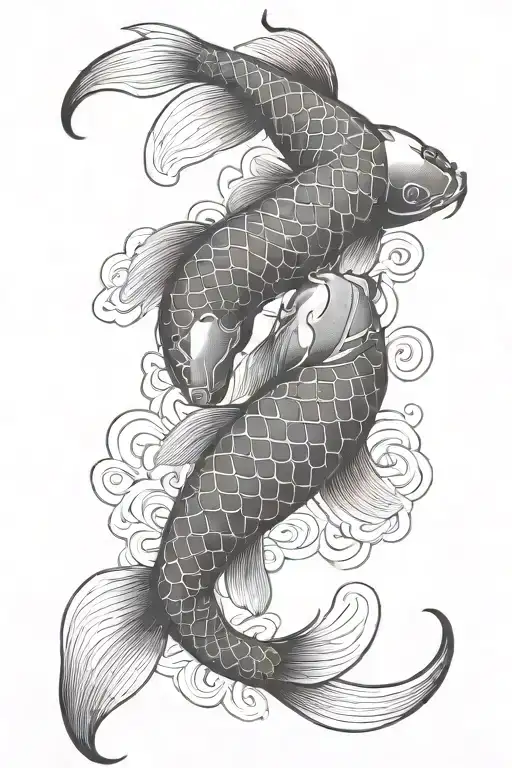 2 Koi Fish In The Shape Of A Cancer Zodiac Sign For A Back