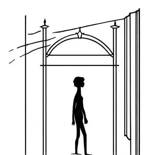 Stick-figure Sized Black Silhouette Standing By A Line Or Gate Arch