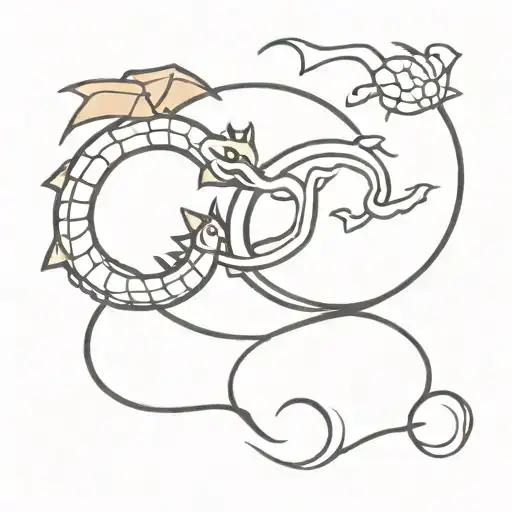 A Minimalist Tattoo Of A Dragon And A Turtle Representing Infinite Friendship