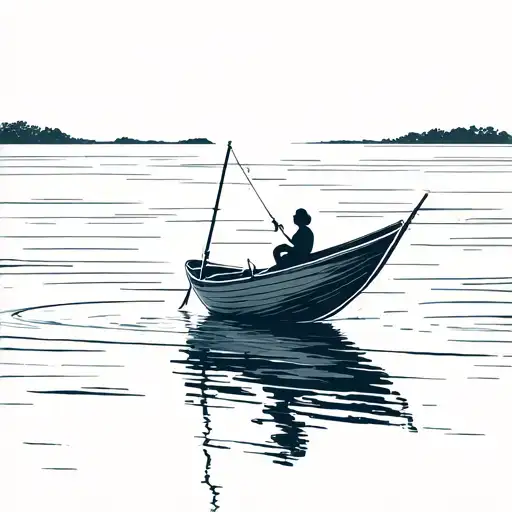 Vietnamese Fishing Boat In Calm Water With A Woman Sitting In It