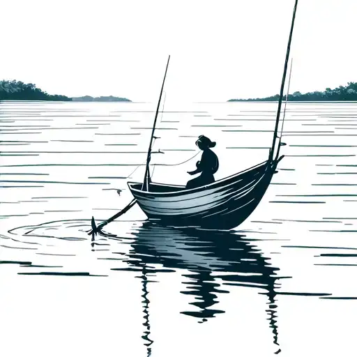 Vietnamese Fishing Boat In Calm Water With A Woman Sitting In It