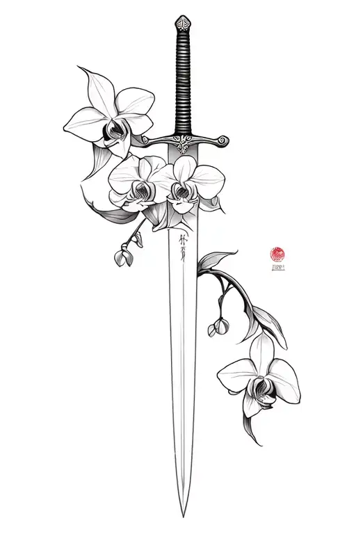 Orchids On Katana Sword