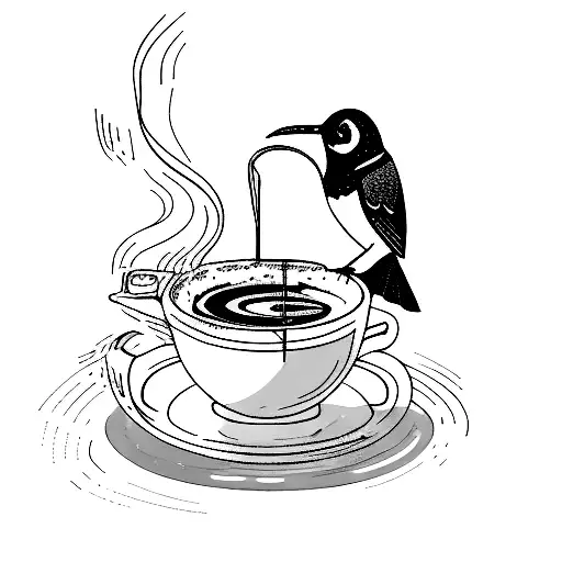 Bird Drinking From A Cup Of Coffee