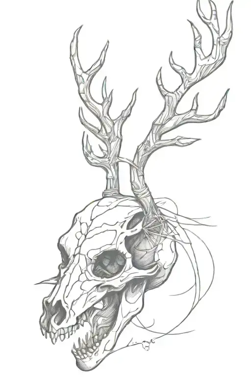 Deer Skull With Light Ning Behind It