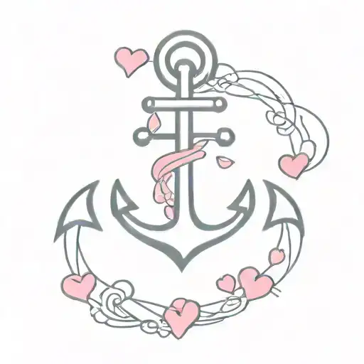 Anchor With Small Pink And Blue Hearts Above