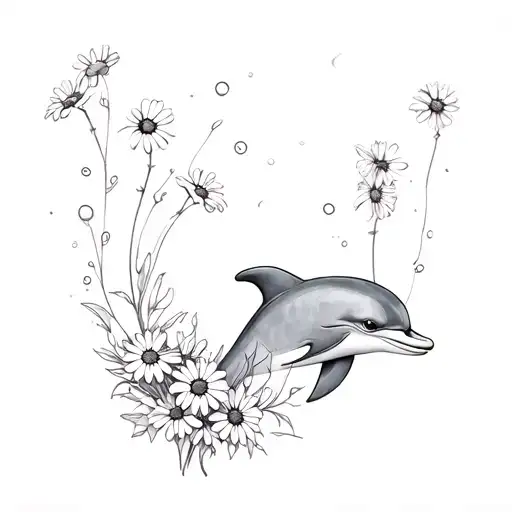 Dolphin With Daisy Flowers