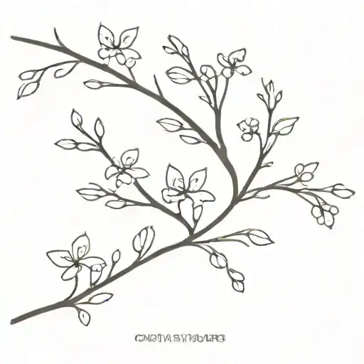 A Thin Branch With Little Flowers And Leaves