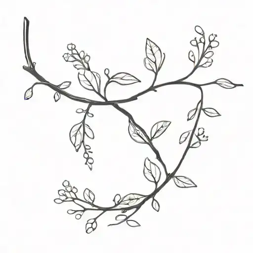 A Long Minimalistic And Thin Branch With Little Flowers And Leaves