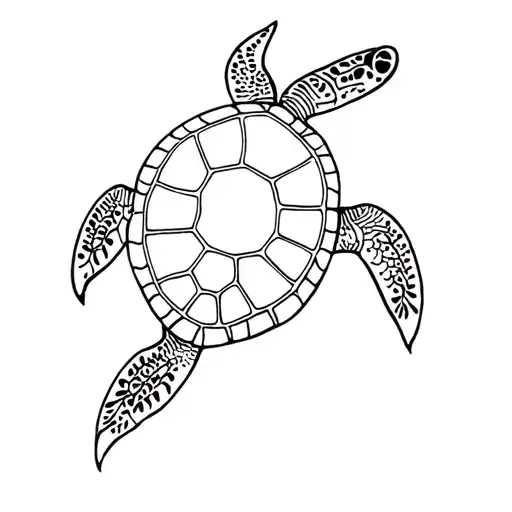 Hawaiian Drawing Of A Sea Turtle Swimming