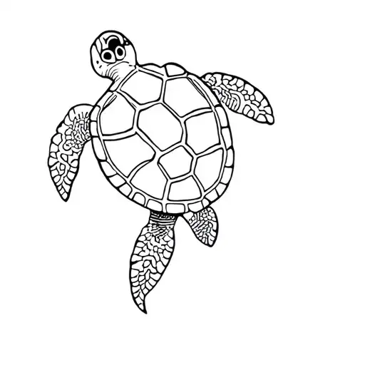 Hawaiian Drawing Of A Sea Turtle Swimming