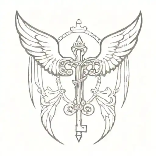 Valkyrie Wings Intertwined With An Old Key