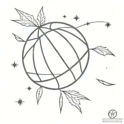 A Minimalist Tattoo Design Of A Basketball With A Weed Leaf Pattern On The Surface