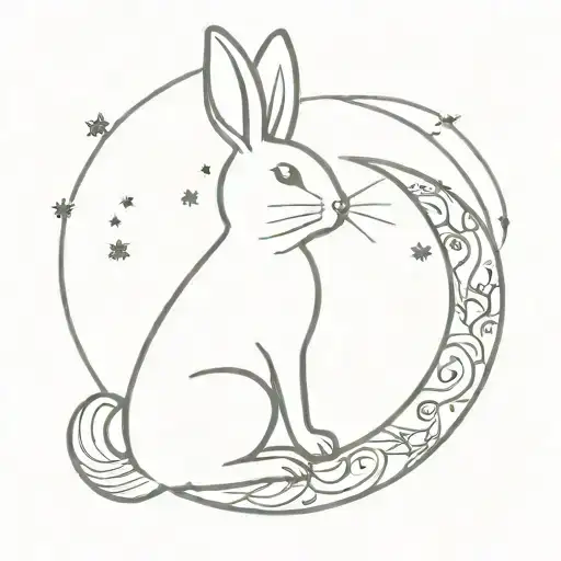 A Bunny And Moon Intertwined To Create A Unique And Artistic Design
