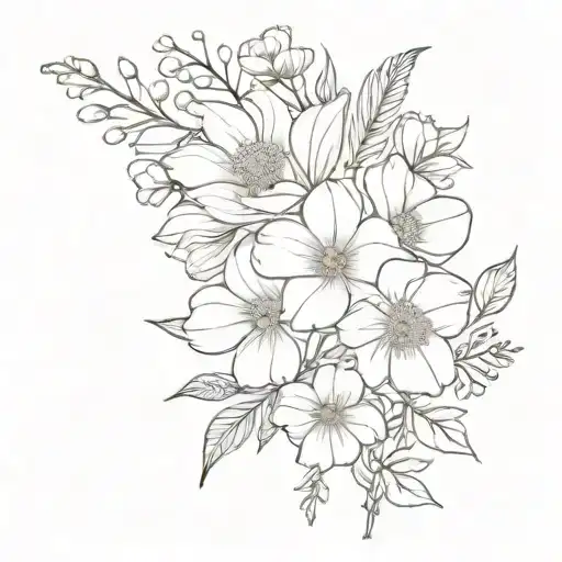 Line Work Birth Flower Bouquet May January July October