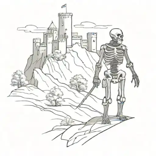A Skeleton In War Outfit Watching A Castle On A Hill