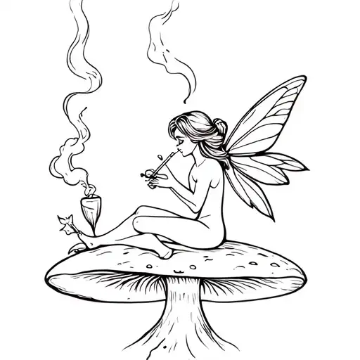 A Fairy Sitting On A Mushroom Smoking A Joint