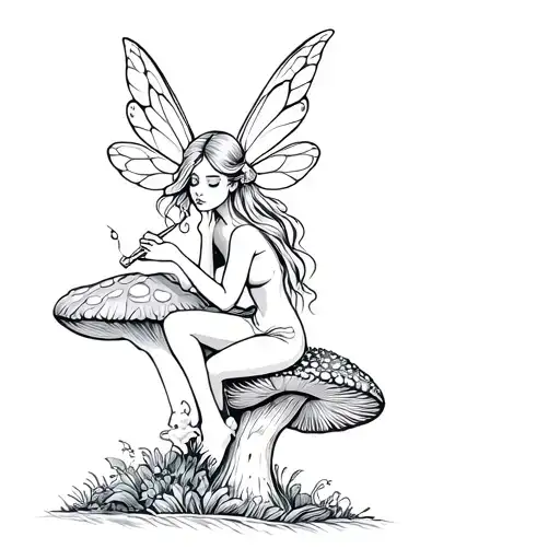 A Fairy Sitting On A Mushroom Smoking A Joint
