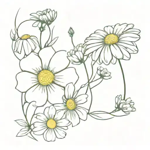 Cosmea And Daisy Blooming