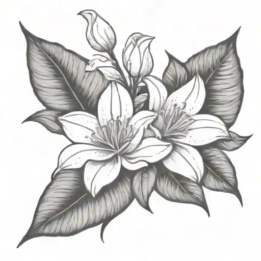 Gardenia And 1 Lily Flower Intertwined