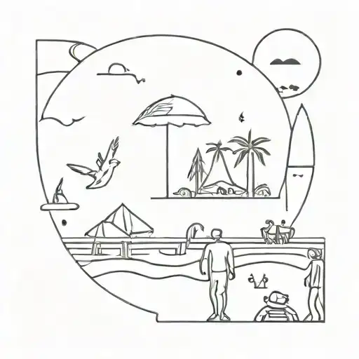 A Minimalist Tattoo Of A Beach Party Scene With Techhouse Music Playing In The Background