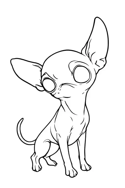 Chihuahua With Ears A Raise And A Lowered And The Pork Curved Tail With Long Hair