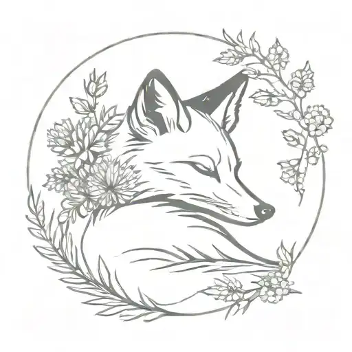 Sleeping Fox With Thistle Flowers
