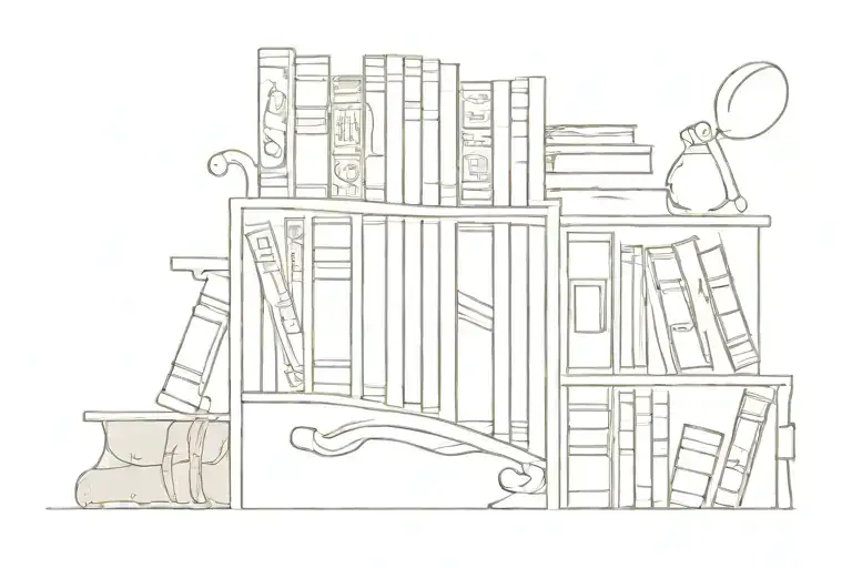 A Sketch Style Tattoo Of A Bookshelf Filled With Travel Books From Around The World