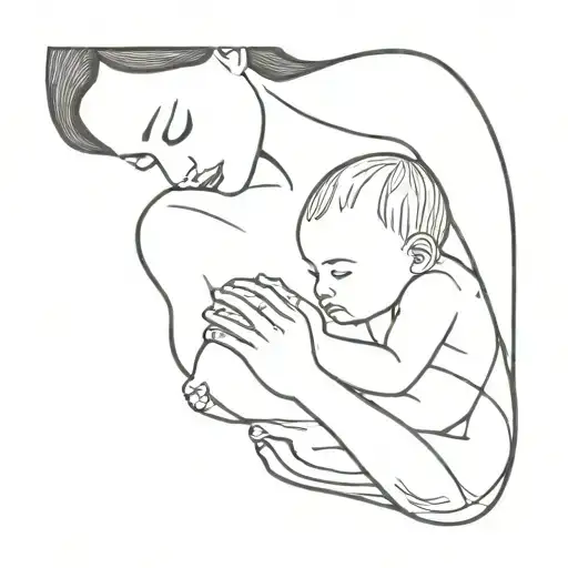 Mother And Baby Outline