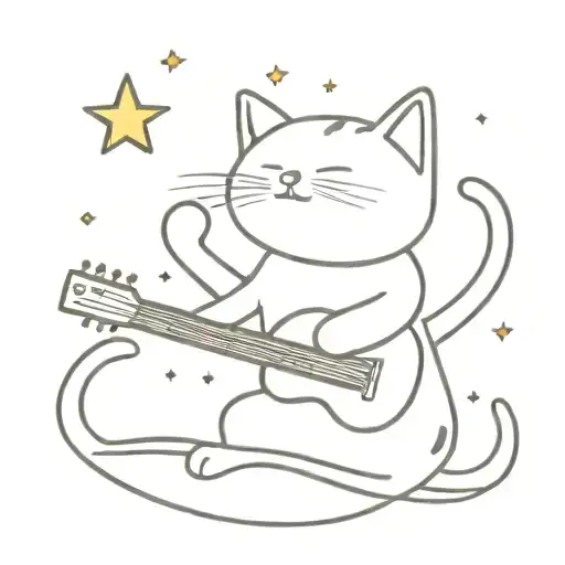 A Cartoon Cat Playing A Guitar Under A Starry Sky