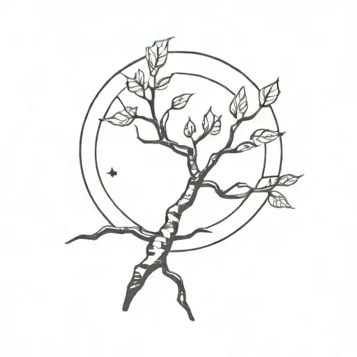 Birch Branch With Sun Shining