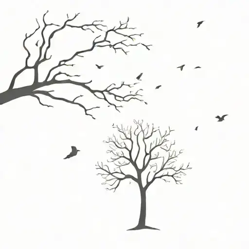 Tree With Birds Flying Away From It