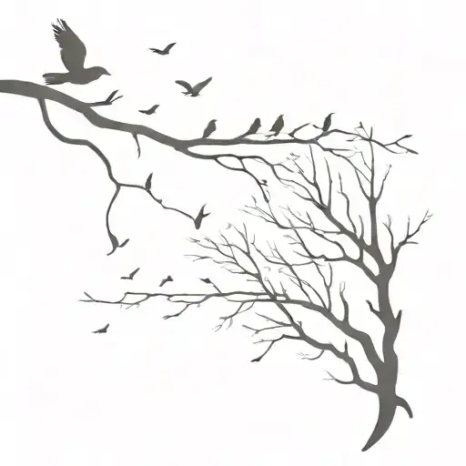 Tree With Birds Flying Away Into The Sky