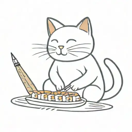 A Cartoon Cat Preparing A Sushi Rool