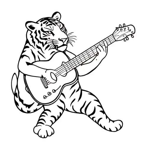 A Minimalist Tattoo Of A Tiger Playing A Guitar