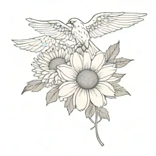 Daisy And Chrysanthemum Bouquet With A Small Condor Flying Above