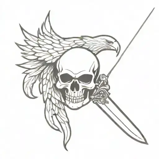 Skull Eagle Clutching A Sword In Its Talons