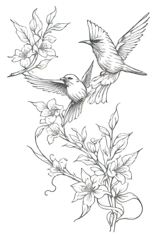 Cardinal Looking Down At Hummingbird Flying