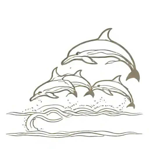 A Minimalist Silhouette Of A Family Of Dolphins Jumping Out Of The Water