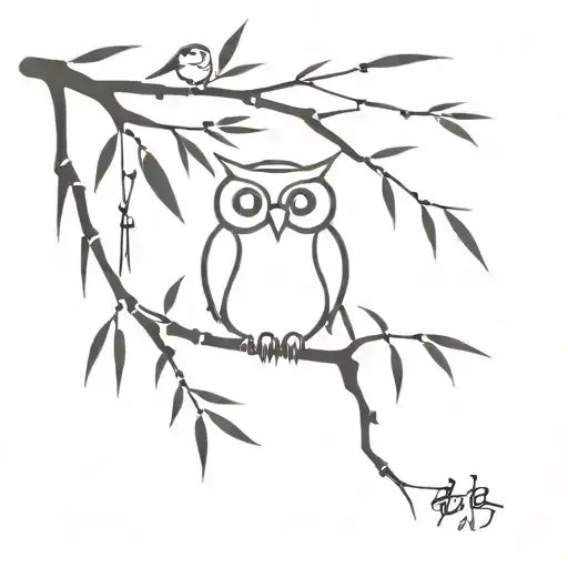 One Branch Of A Bamboo Plant With An Owl On Top Of It And Flute Holes And The Roots Are Clear