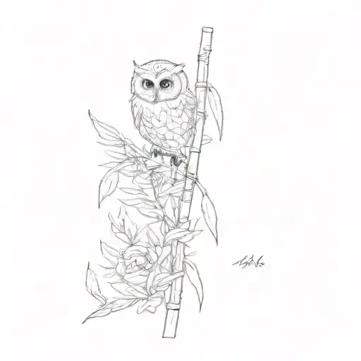 A Bamboo Stalk With A Owl On Top Of It Minimalist