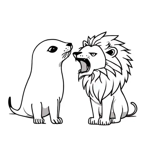 A Cute Seal And A Menacing Lion Interact With Each Other