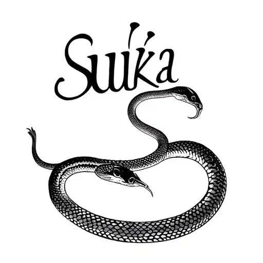 Snake Entwined With A Woman With The Word Suka Above It